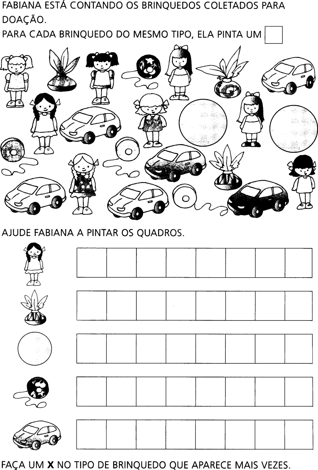 Fabiana esta contando os brinquedos coletados para doacao