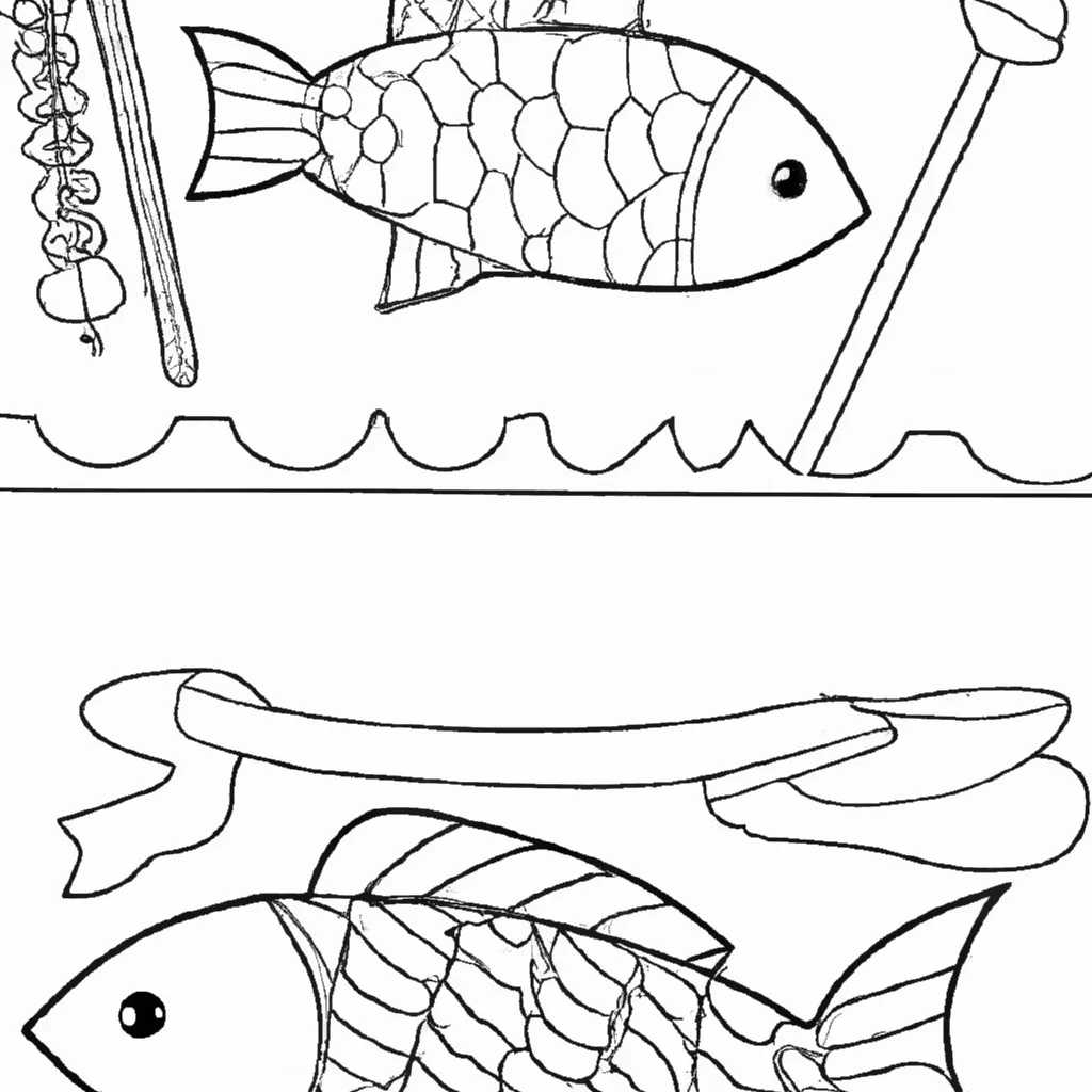 Atividade infantil de desenho vara pescar