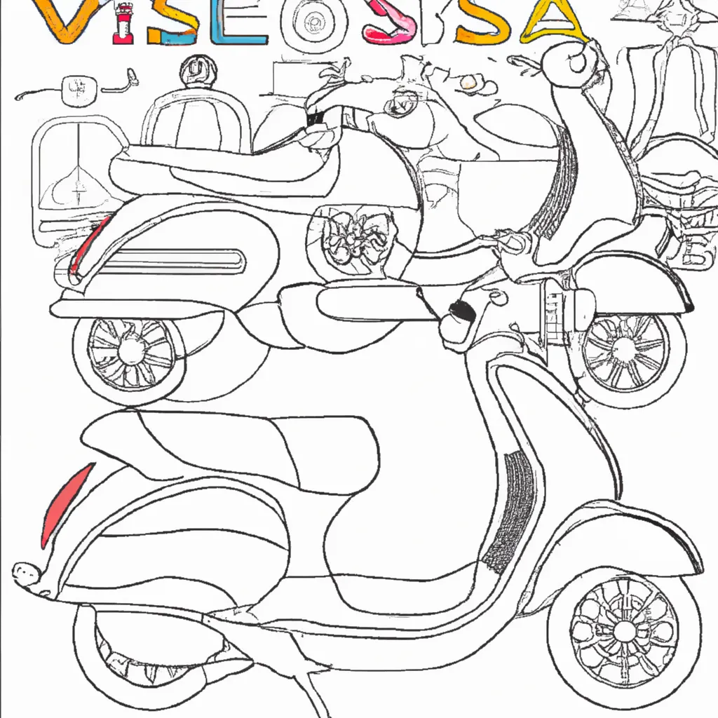 Atividade infantil de desenhos vespas arte motociclos
