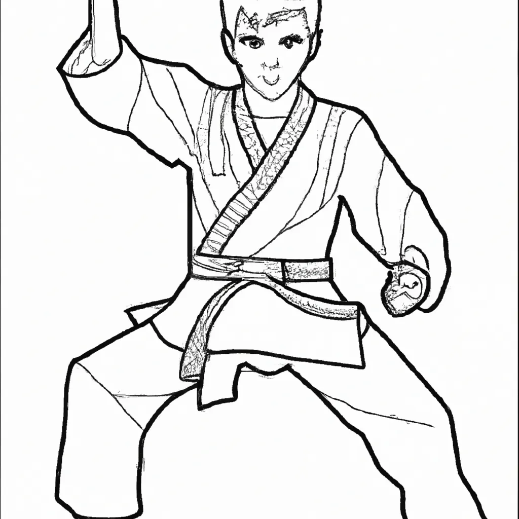Atividade infantil de desenho karate arte marcial animacao