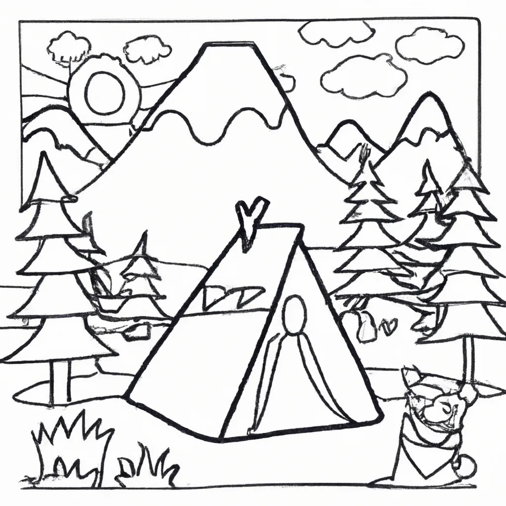 Atividade infantil de desenhos acampamento criancas aventuras